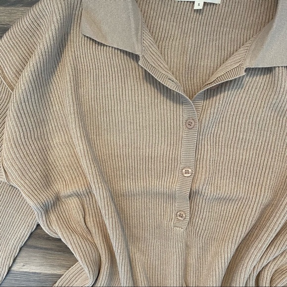 Tan Knit Button Down Romper - Picture 4 of 6